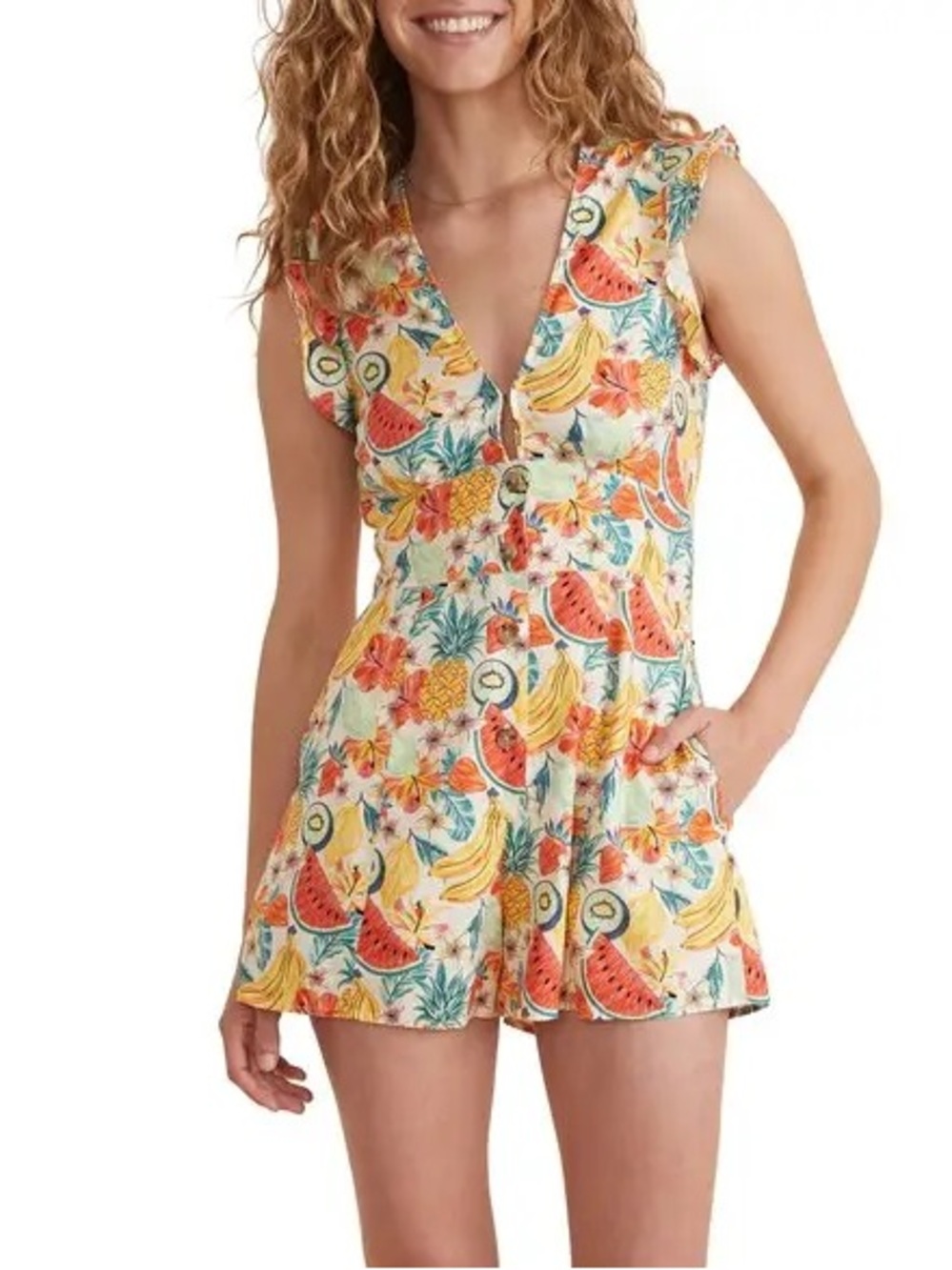 Marine Layer Camila Tropical
Fruit Hemp Natural Piber
Romper Women’s size Large